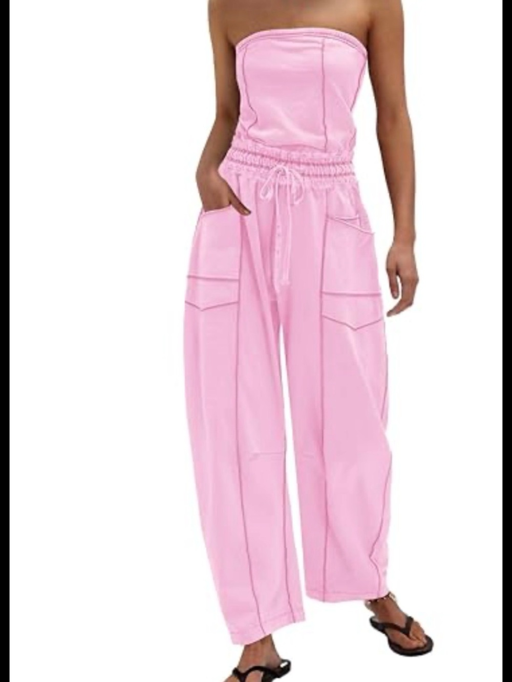 Strapless Pink Wide-Leg Jumpsuit with Cargo Pockets
